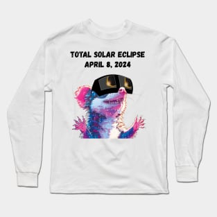 Total Solar Eclipse 2024 Grunge Possum—Black text Long Sleeve T-Shirt